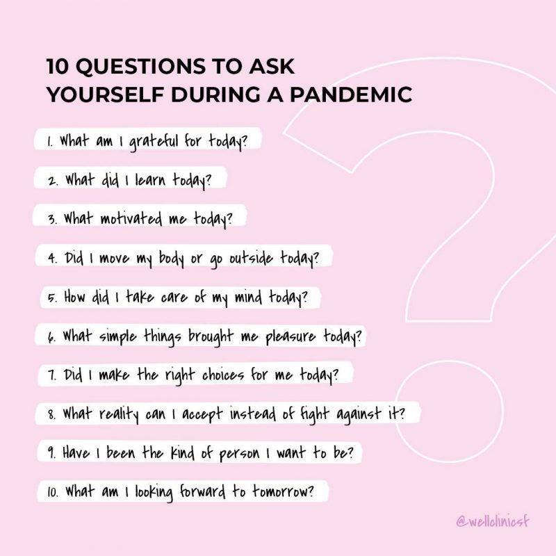 Image of of Well Clinic SF's List of questions for Blog Post '10 Daily Questions to Ask Yourself During a Global Pandemic'